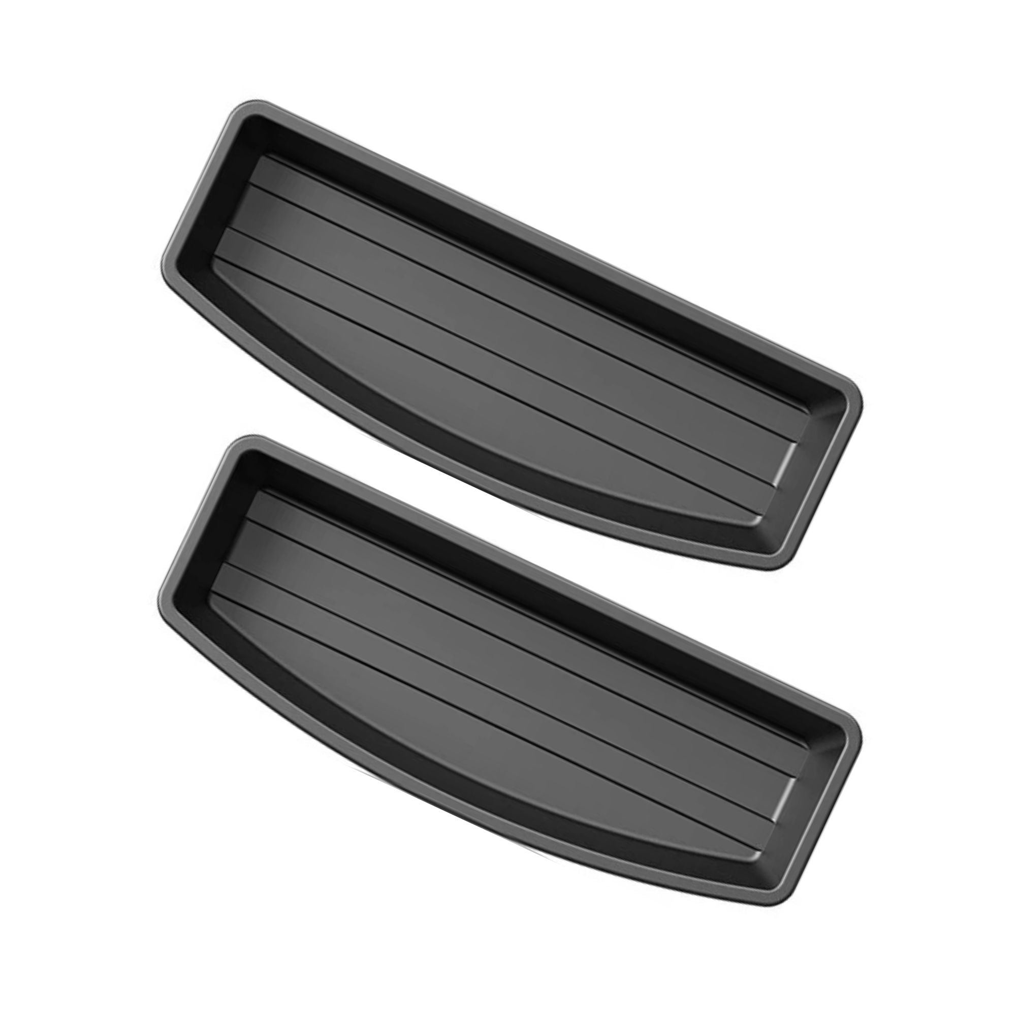 Two black Under-Seat Storage Drawers shown from above on a white background