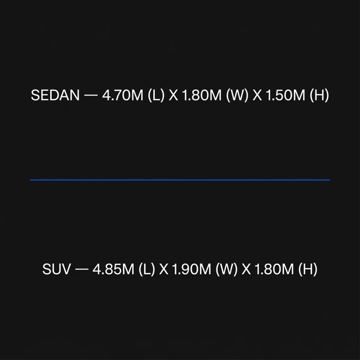 All-Weather Vehicle Cover dimensions for sedan 4.70 by 1.80 by 1.50 metres and SUV 4.85 by 1.90 by 1.80 metres