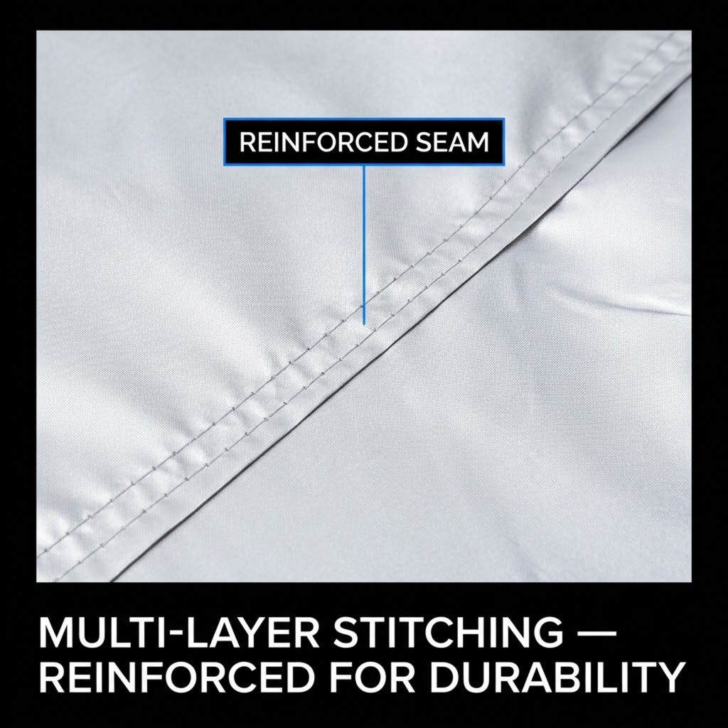 All-Weather Vehicle Cover multi-layer reinforced seam stitching close-up