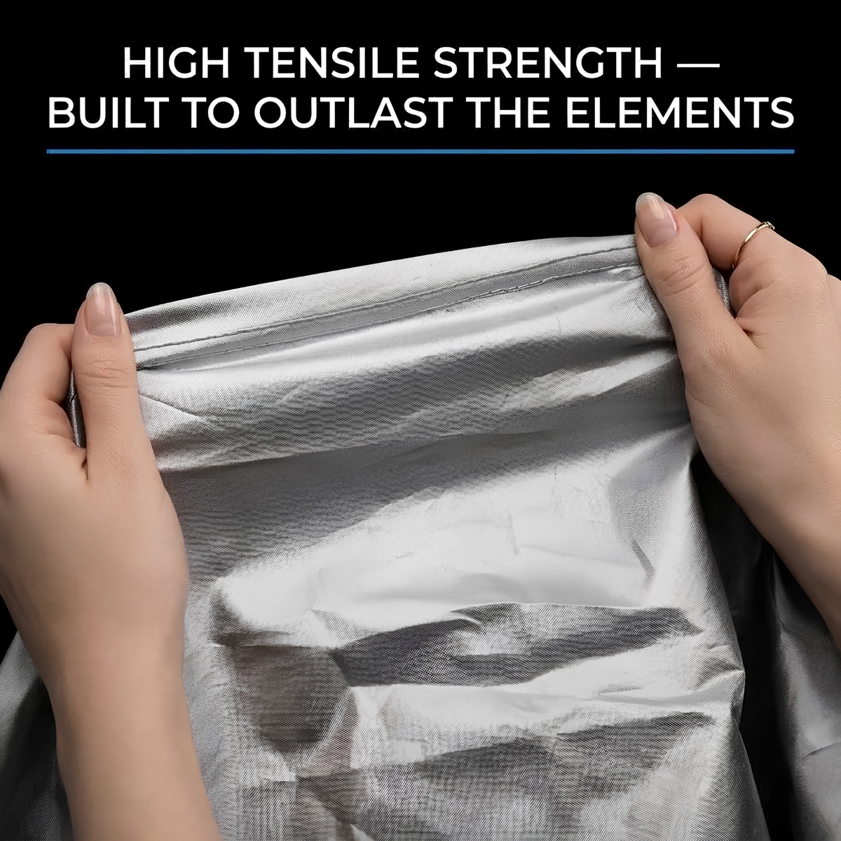 All-Weather Vehicle Cover high tensile strength fabric stretch test demonstrating durability