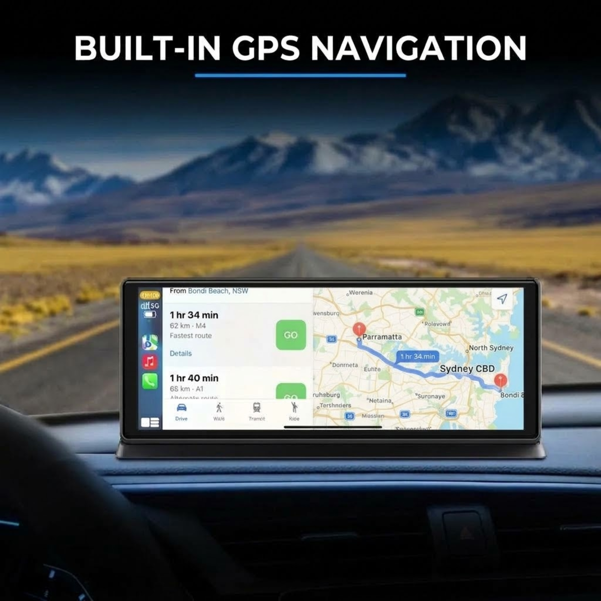 Built in GPS navigation map shown on CarPlay dash screen mounted in car