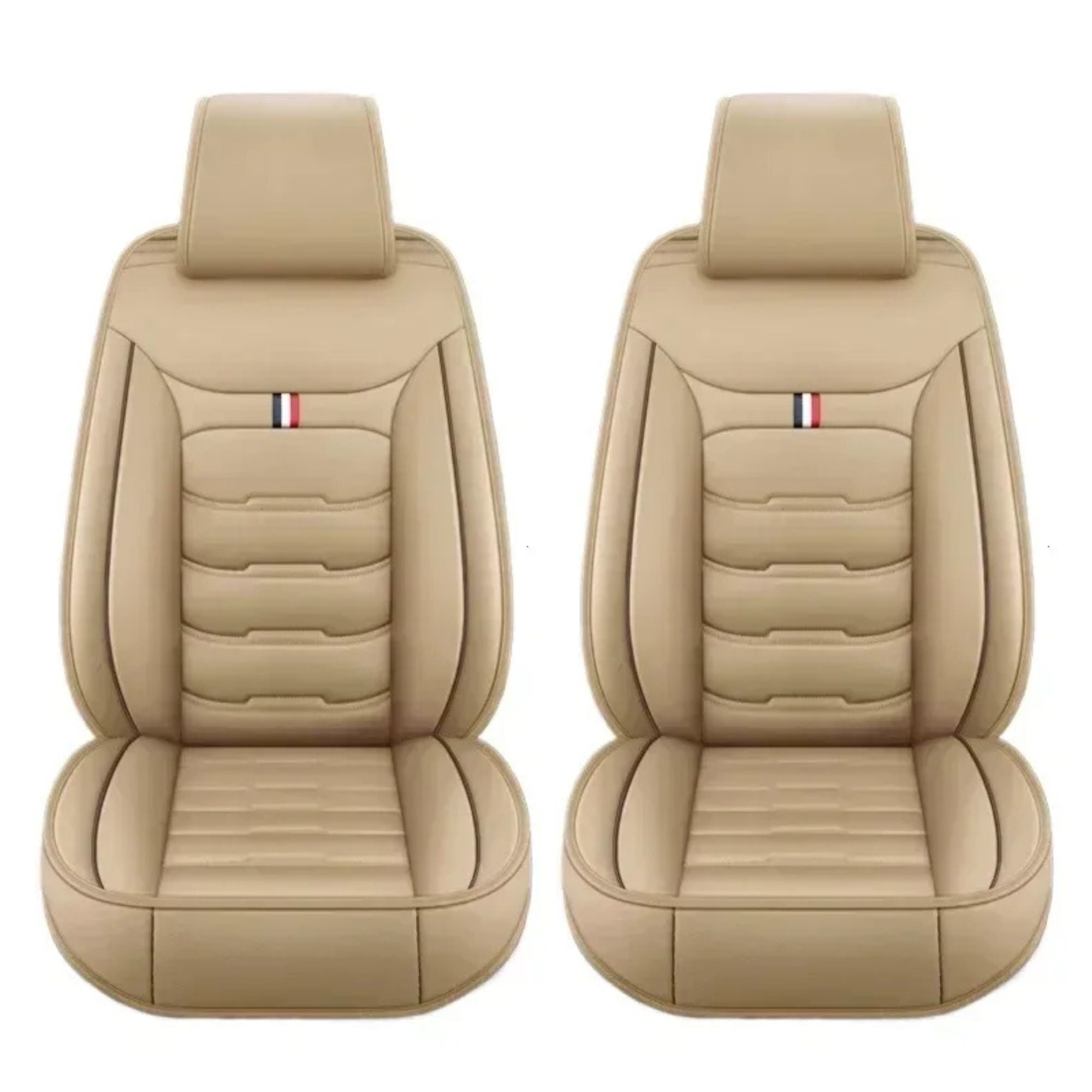 Beige PU Leather Front Pair Car Seat Covers on a white background
