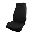 Front view of a black sweatproof towel car seat cover on a white background.