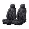 Black Nappa-feel leather Universal Leather Seat Cover shown as front pair on white background with diamond stitched backrest and embossed emblem