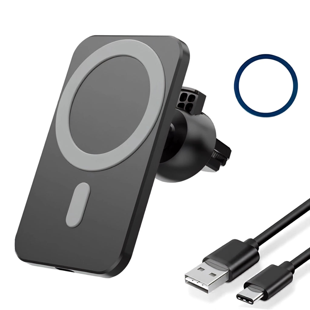 Black Magnetic Rotating Vent Charger with USB-C charging cable for MagSafe iPhone and Samsung