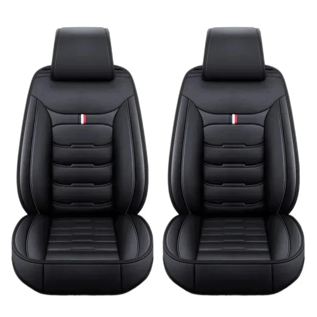 Black PU Leather Front Pair Car Seat Covers on a clean white background