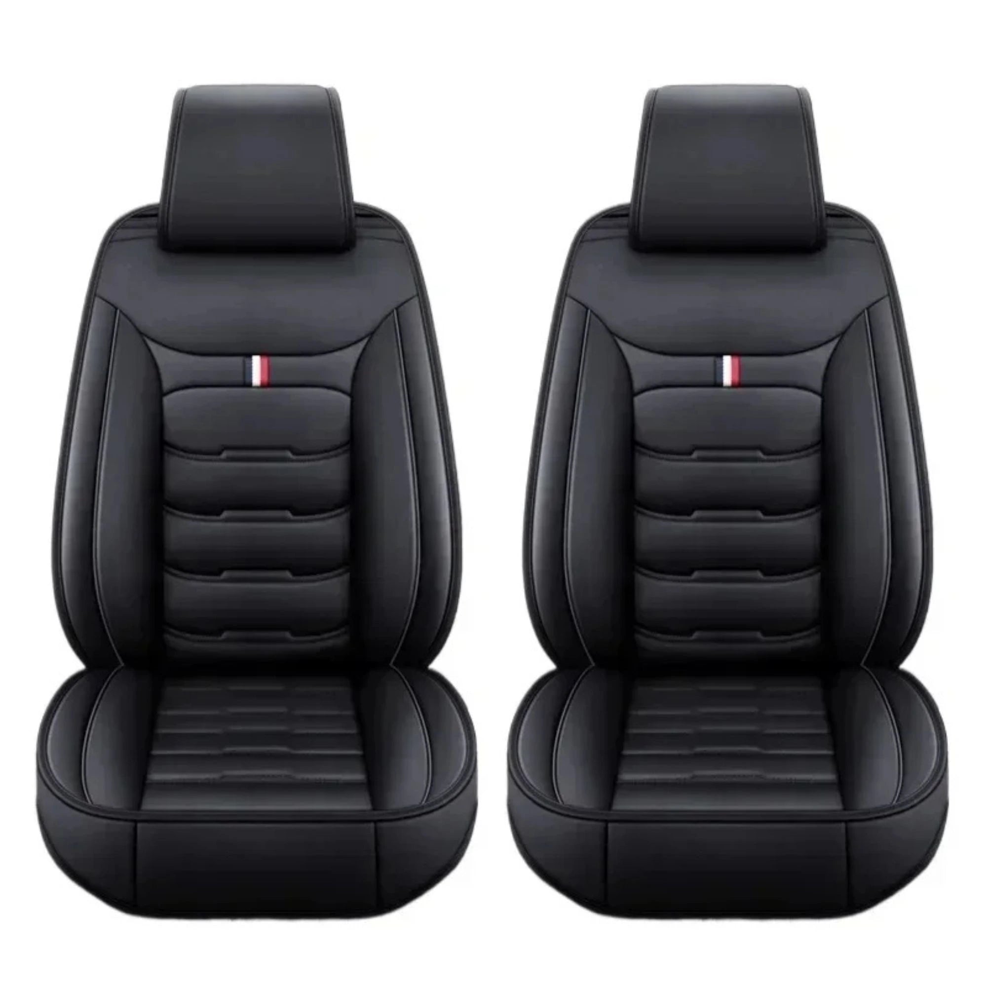 Black PU Leather Front Pair Car Seat Covers on a clean white background
