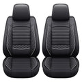 Black and white stitch Modern Ribbed Leather Car Seat Covers front pair on white background