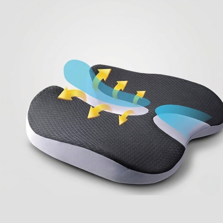 Graphic showing cooling airflow circulating through the breathable mesh core of the memory foam driving cushion.