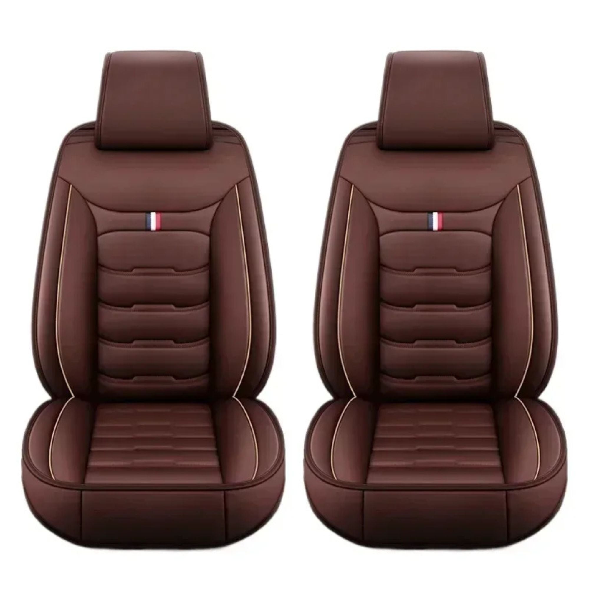 Brown PU Leather Front Pair Car Seat Covers on a white background