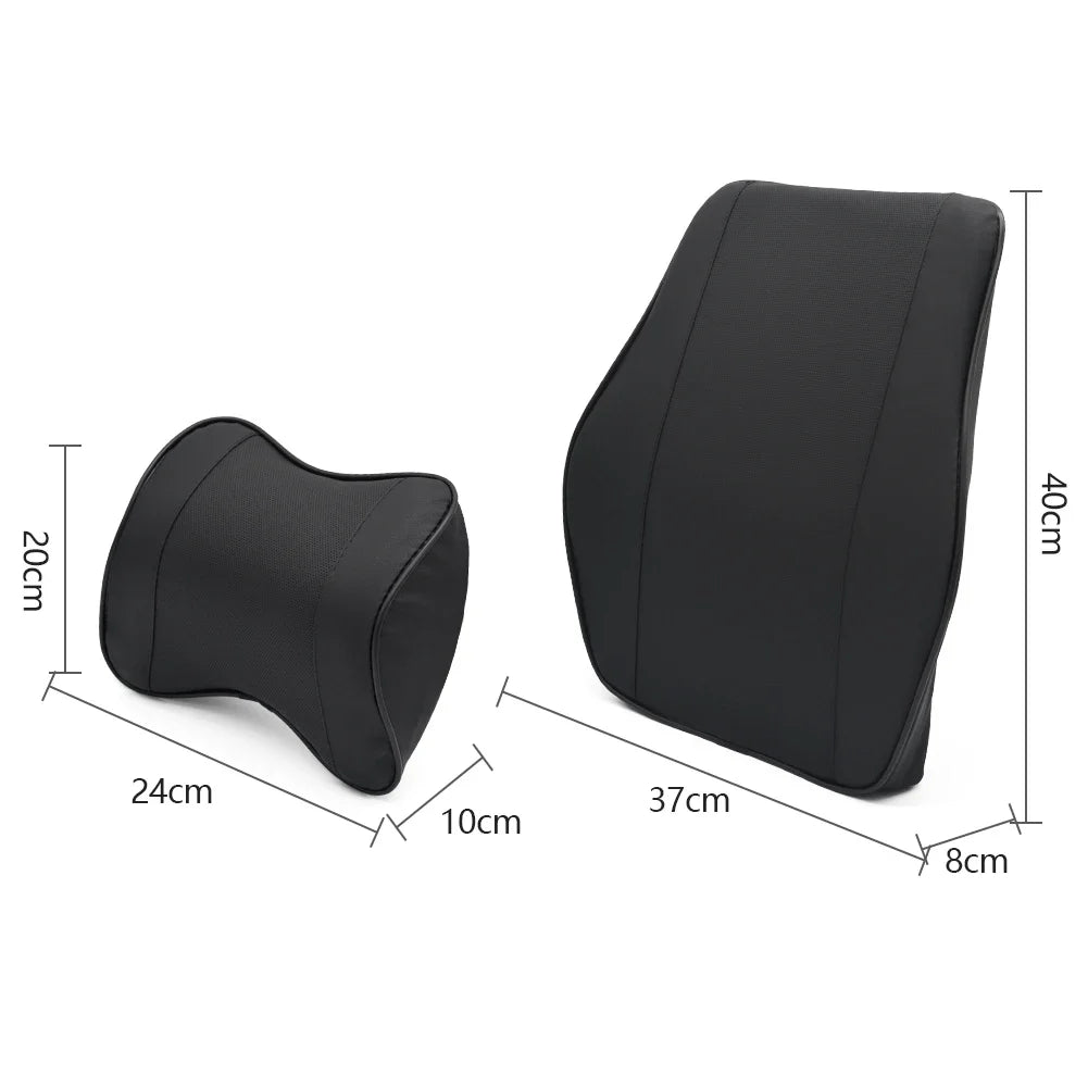 Dimensional graphic showing the car neck headrest at 24 centimetres wide and the lumbar pillow at 37 centimetres wide.