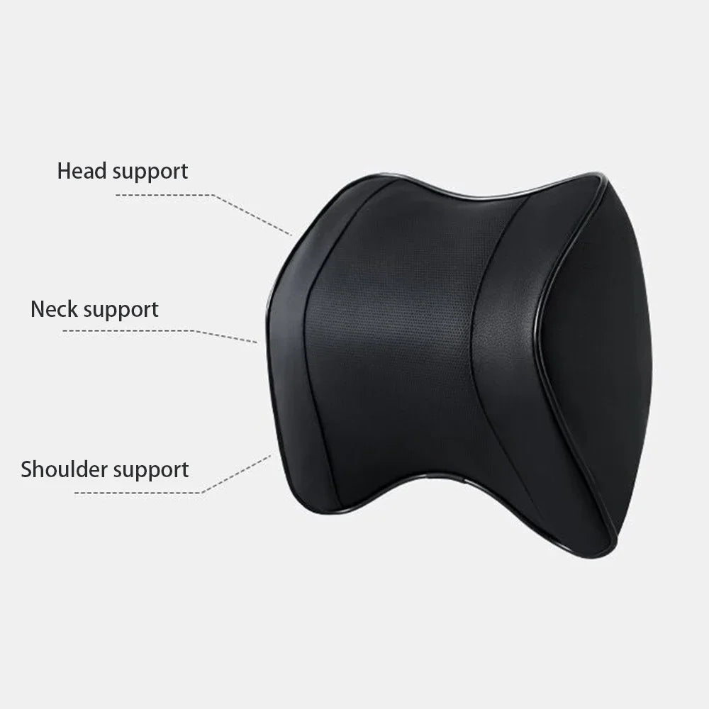 Diagram highlighting the specific head, neck, and shoulder support zones on the memory foam car headrest.