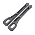 Two black car seat gap fillers and console crevice storage organisers isolated on a white background.