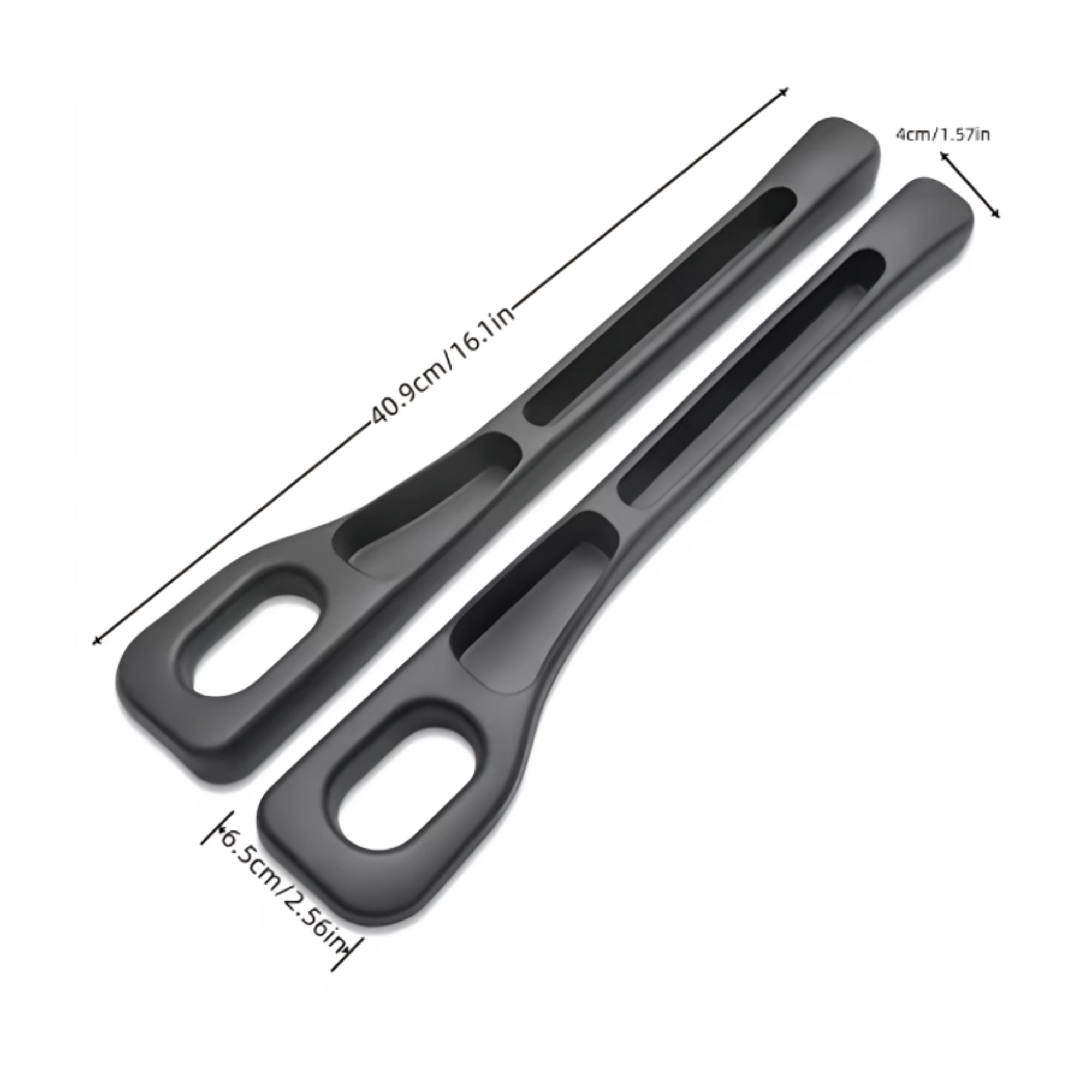 Product dimensions for the black car seat gap filler, displaying a total length of 40.9 centimetres and a width of 6.5 centimetres.