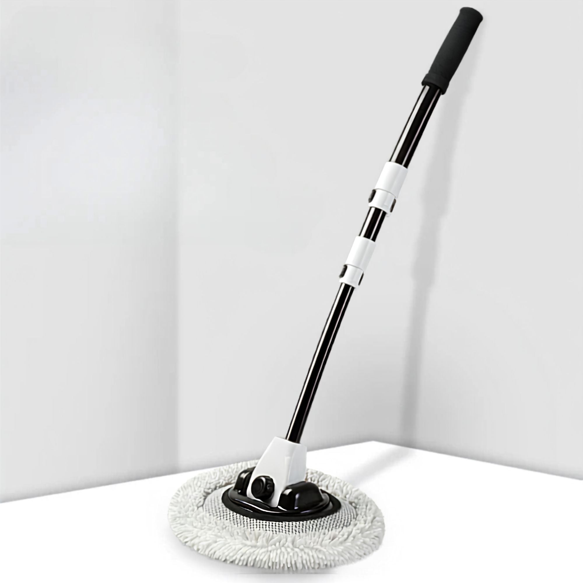 Heavy-Duty Telescopic Car Wash Mop fully assembled with chenille cleaning brush on a grey studio background