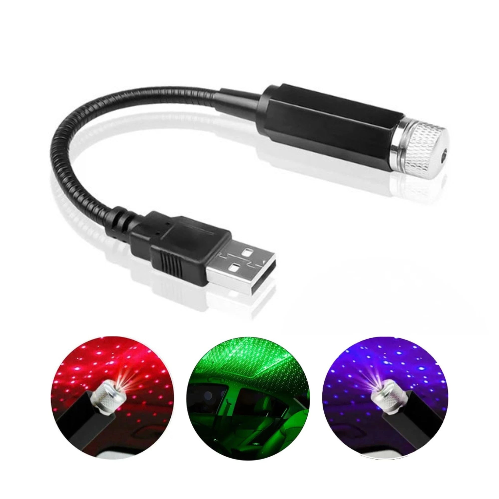 Tri-Colour Star Projector Set USB LED car roof night light with red, green and purple projection demo