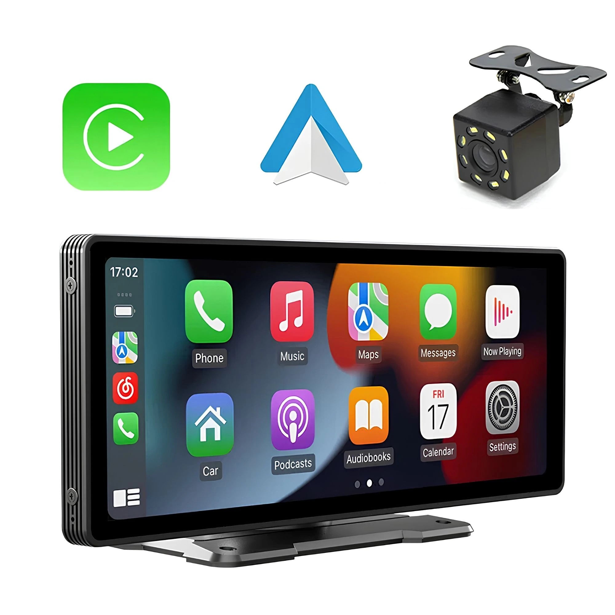 10.26 Inch Wireless CarPlay and Android Auto Mirror Monitor with rear camera and touchscreen display on a white background
