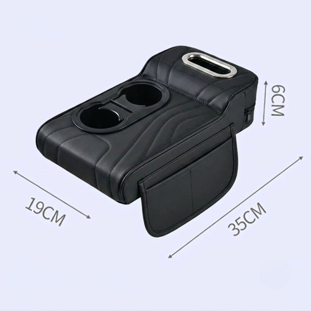Dimension diagram of the Multi-Function Car Armrest Organiser measuring 19cm wide, 35cm long and 6cm high