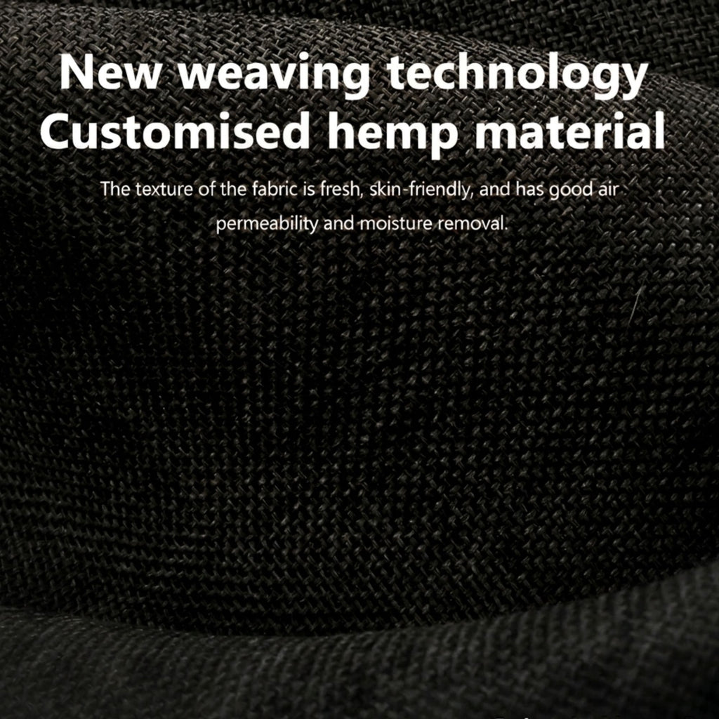 Close-up texture of woven linen and hemp fabric used in a breathable vehicle seat protector.