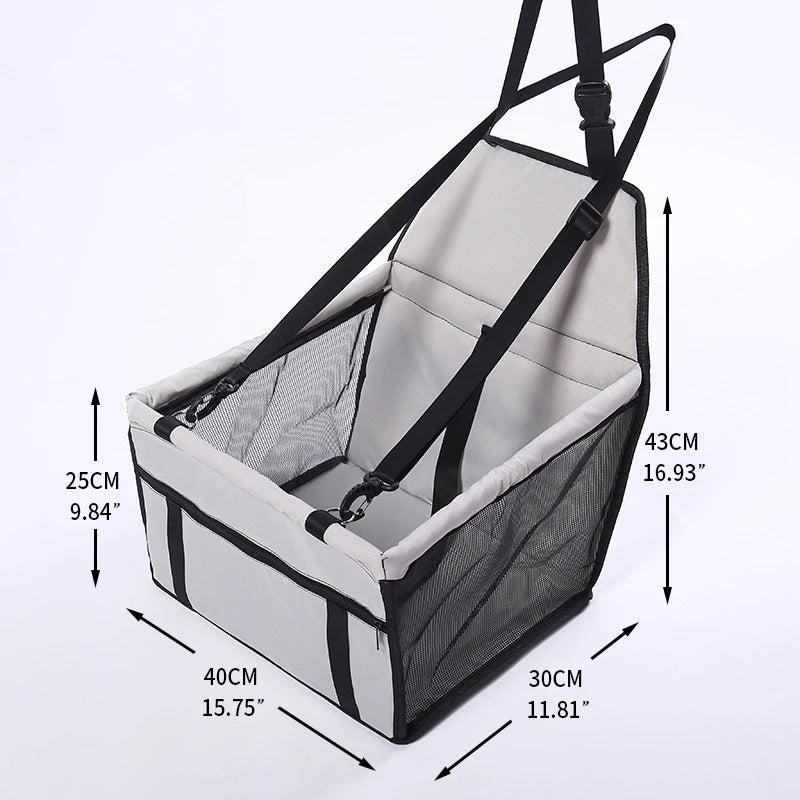 Dimensions diagram of the folding pet car seat carrier measuring 40 centimetres in width, 30 centimetres in depth, and 25 centimetres in front height.