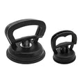 Two-piece black heavy-duty car dent puller and suction cup remover kit featuring large and small sizes on a white background.