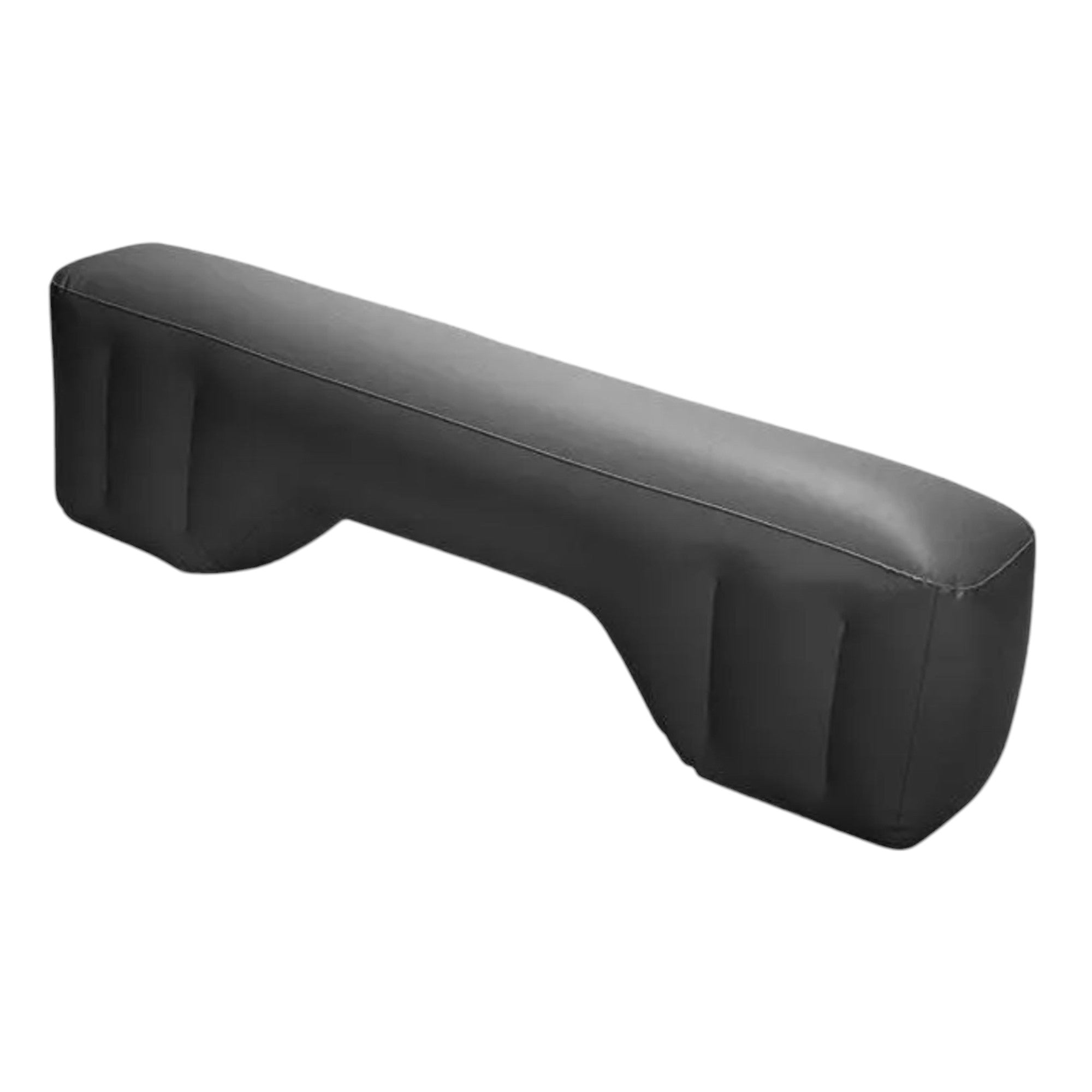 Black heavy-duty inflatable backseat gap filler and travel bed extender isolated on a pure white background.