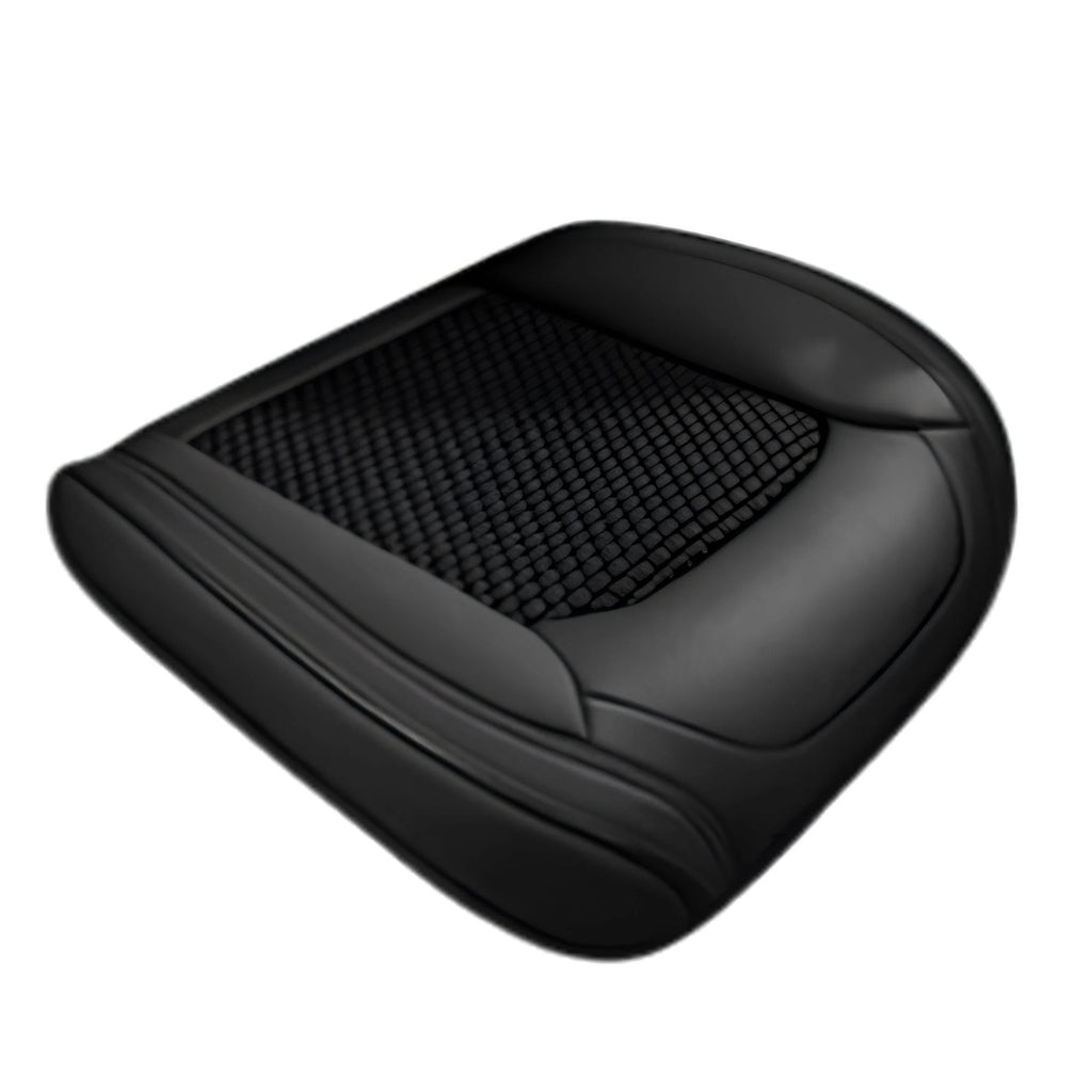 Black ice silk car seat cover cushion shown from above on a white background