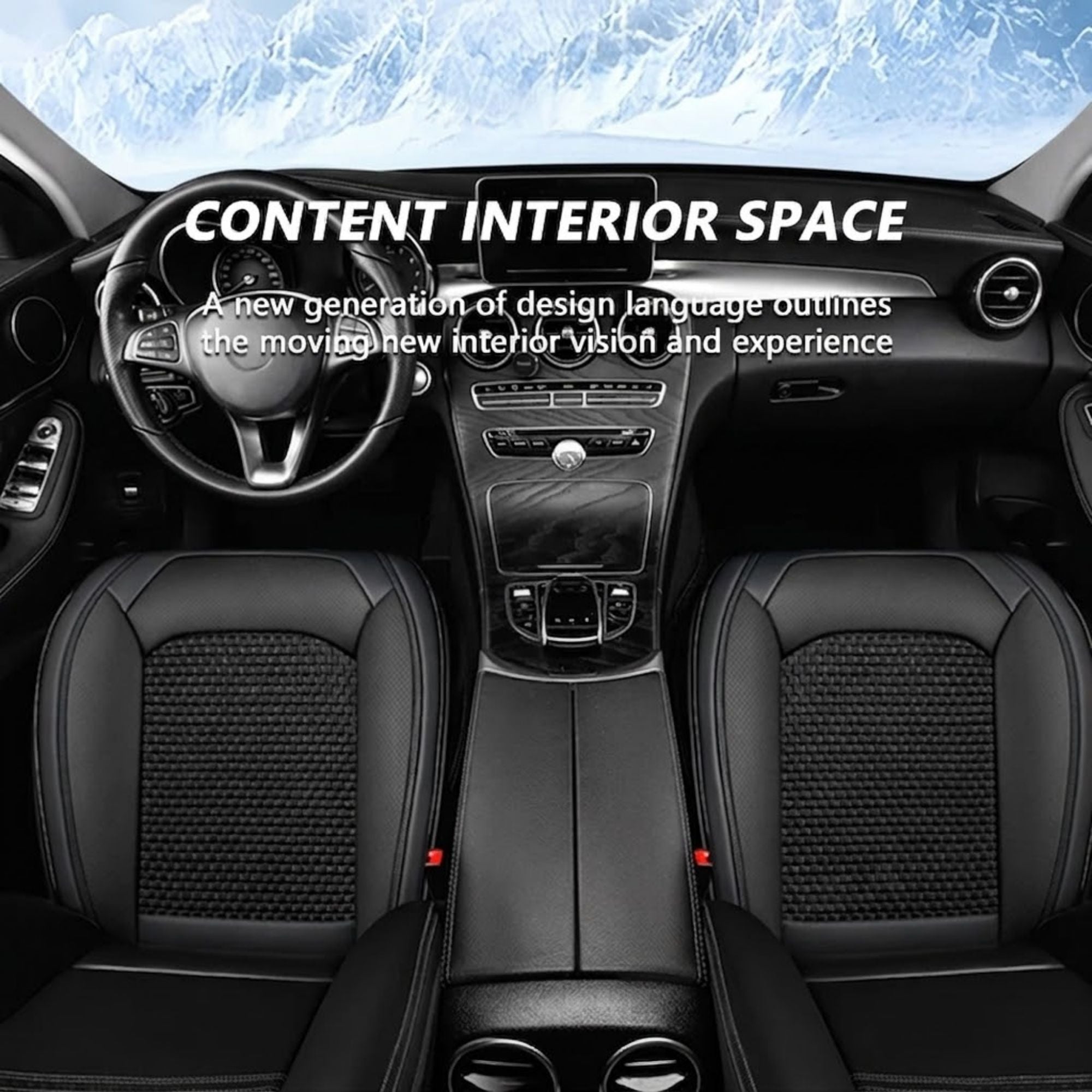 Ice silk seat cover installed in a modern car interior with black leather seats and dashboard