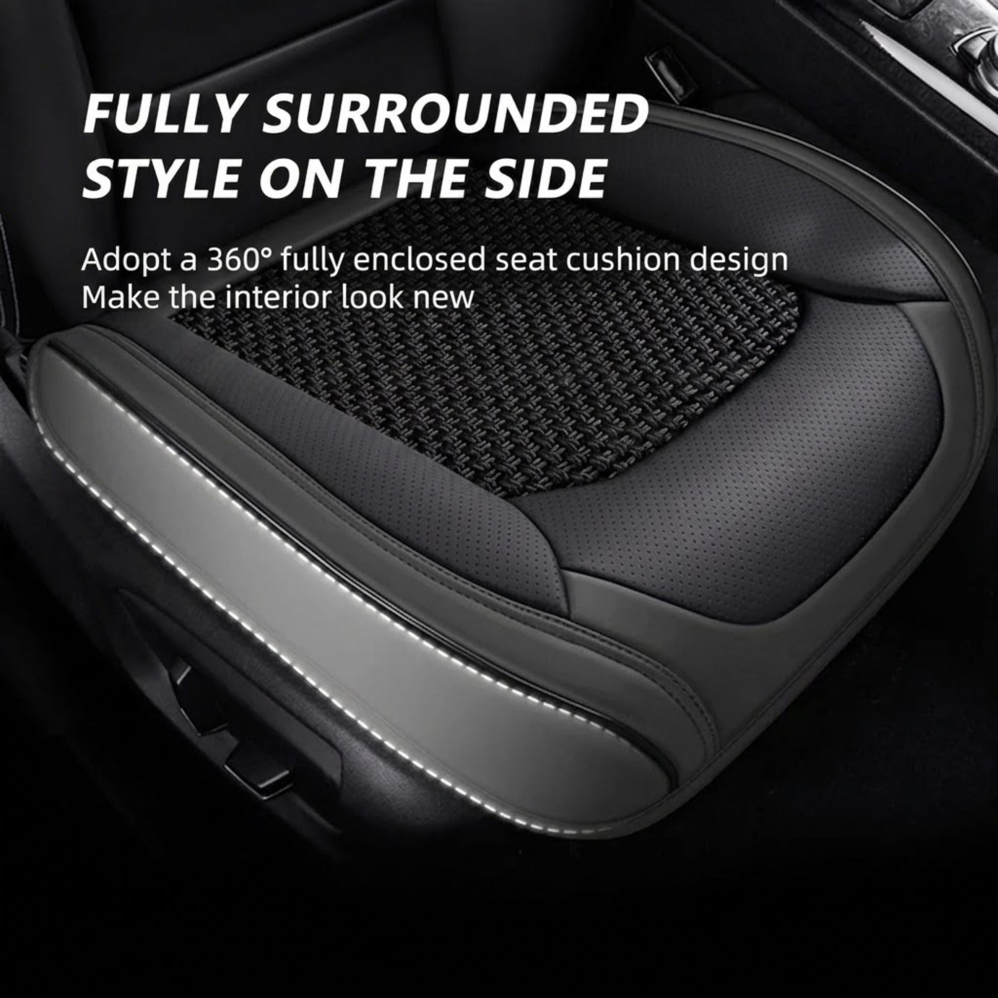 Ice silk seat cover with a fully enclosed 360 degree side wrap fitted to a car seat