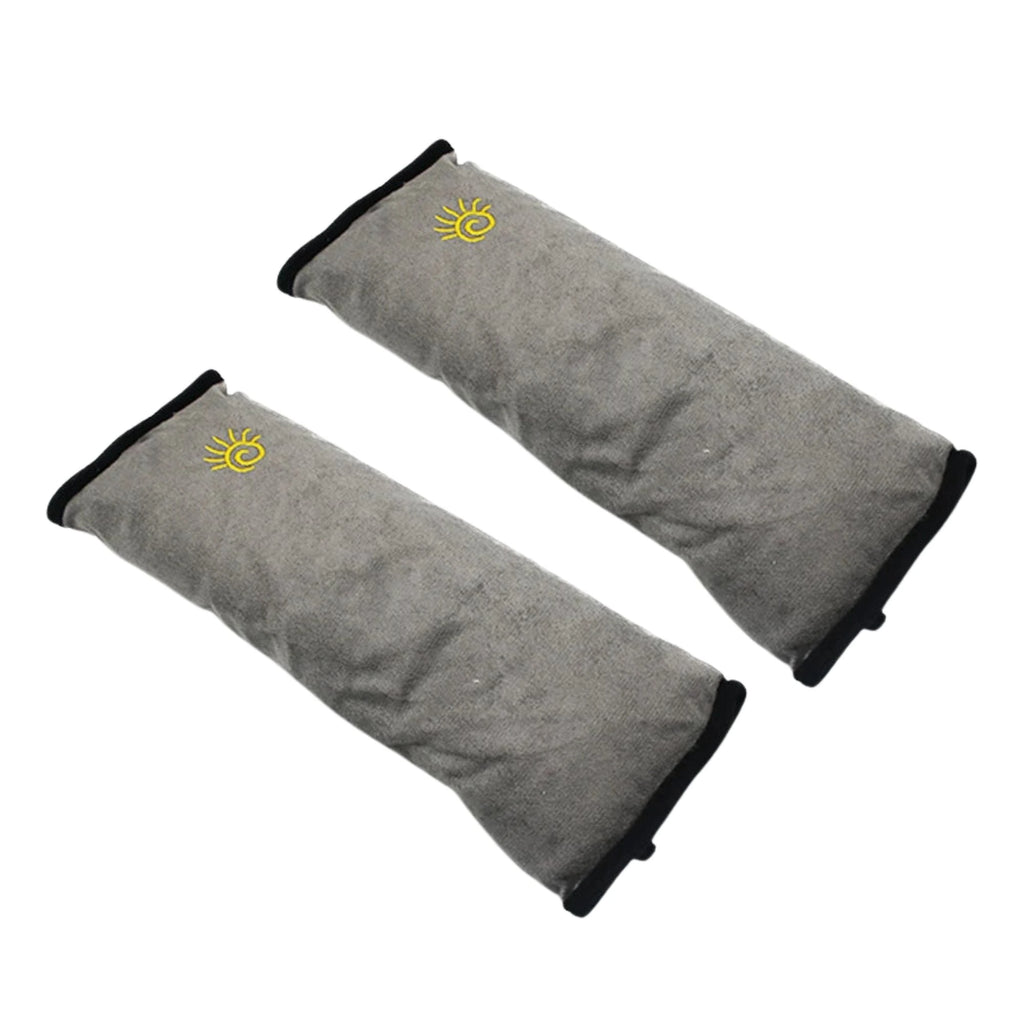 Heather grey kids seat belt shoulder pads displayed on a white background.