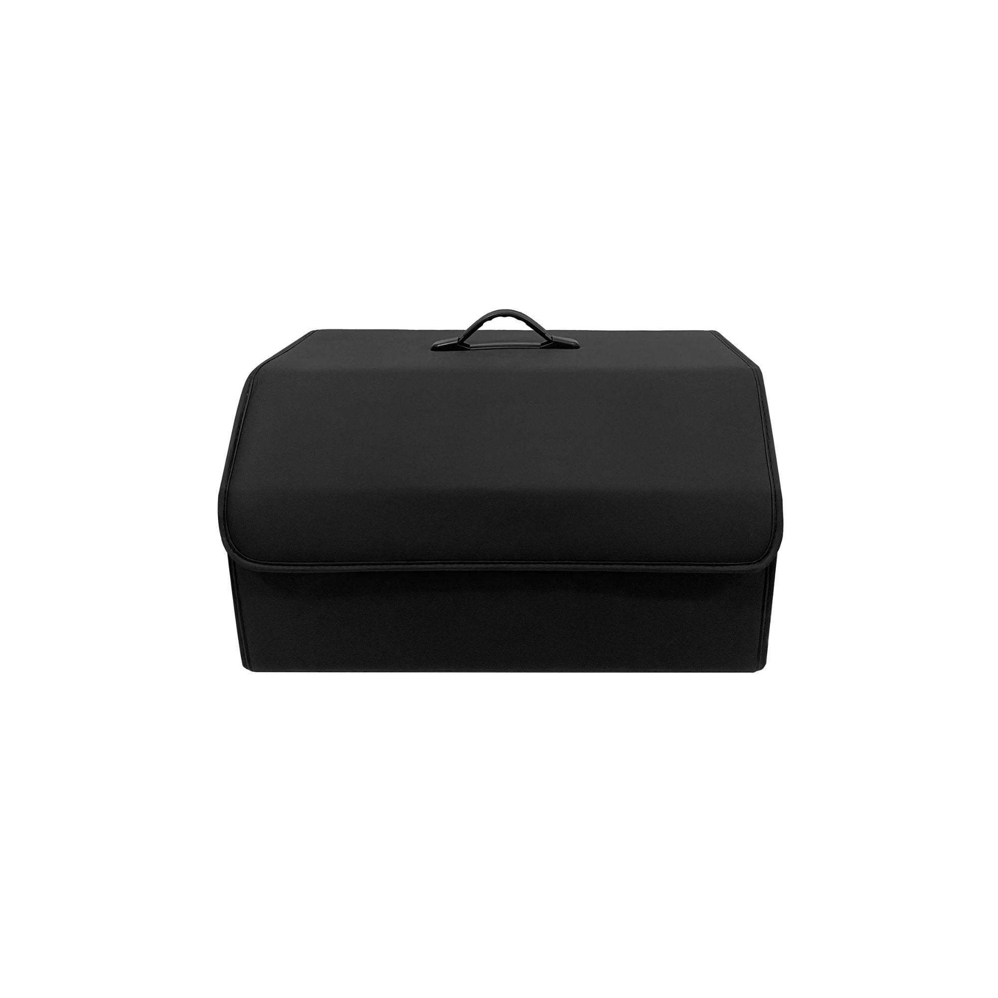 Large size premium black collapsible PU leather car boot organiser on a pure white background.
