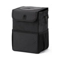 Collapsible Car Rubbish Bin in black shown closed with side mesh storage pockets