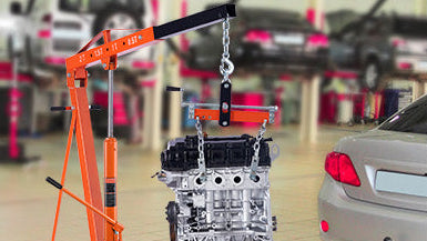 Orange hydraulic lift with height adjustment details and usage scenarios.