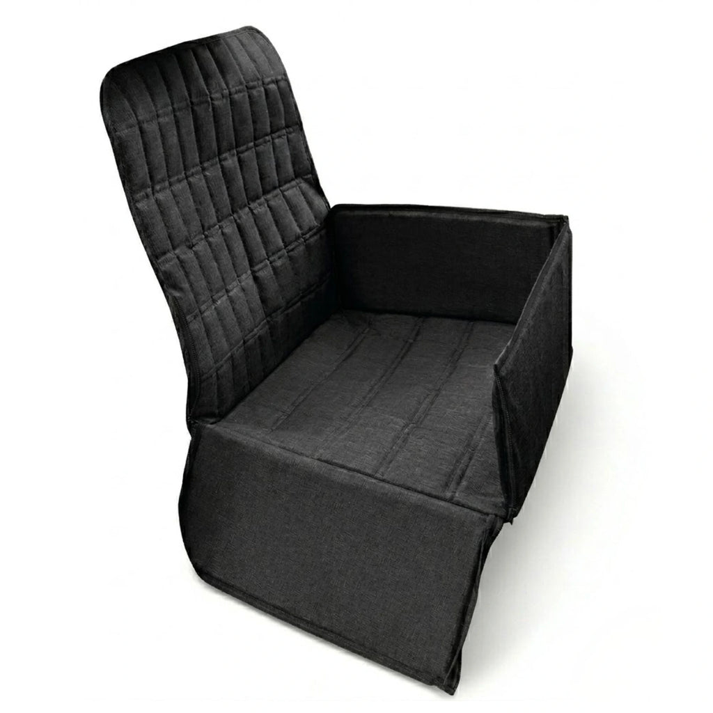 Front view of a midnight black waterproof pet travel carrier basket and folding car seat hammock on a white background.