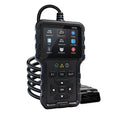 V510 OBD2 car diagnostic scanner and engine fault code reader displaying its color screen, button interface, and 16-pin data link connector cable on a white background.