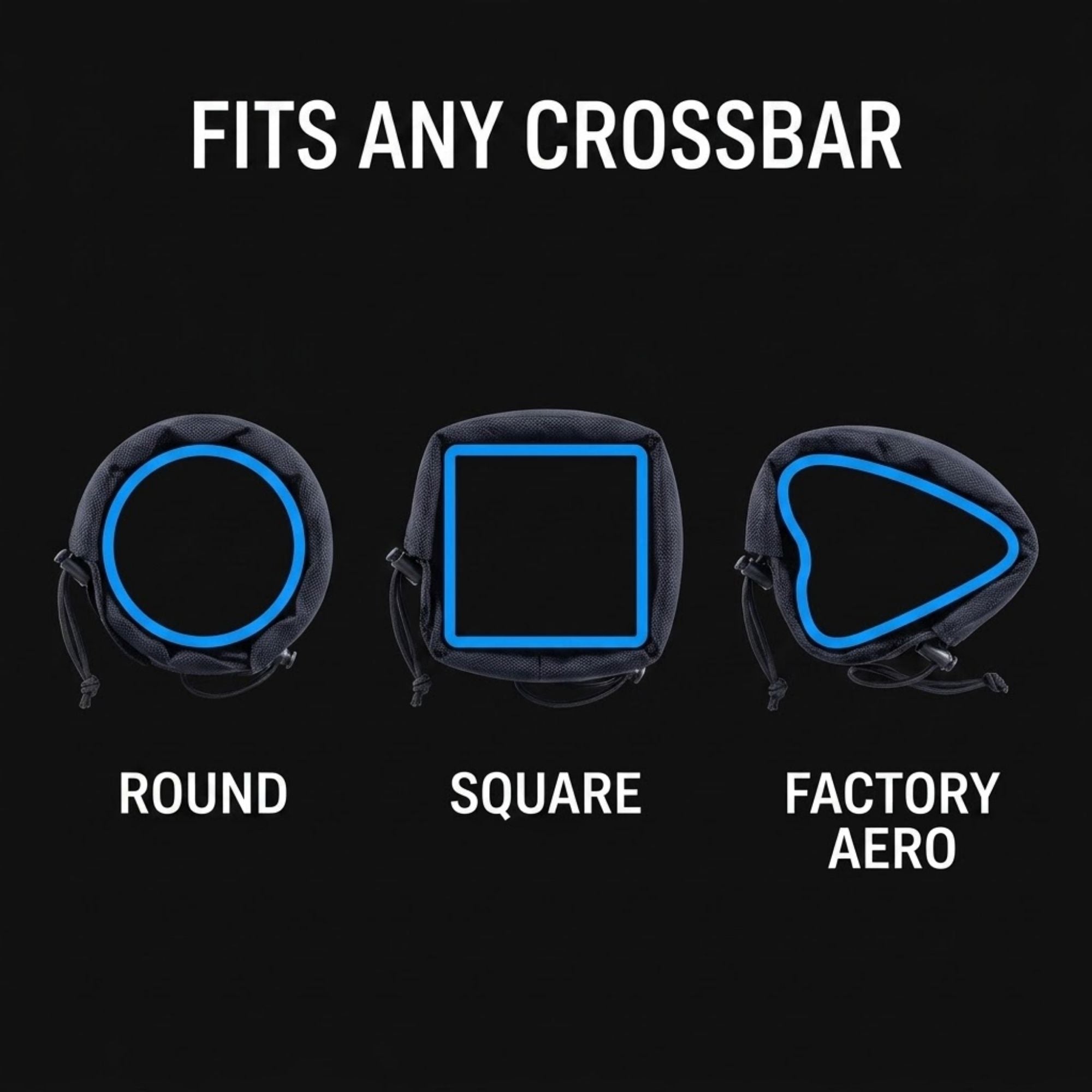 Oxford roof rack pads shown fitting round, square and factory aero crossbars