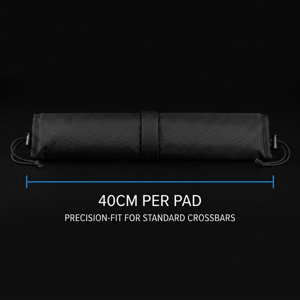 Rolled Oxford roof rack pad measuring 40cm with drawstring closures for a precision crossbar fit