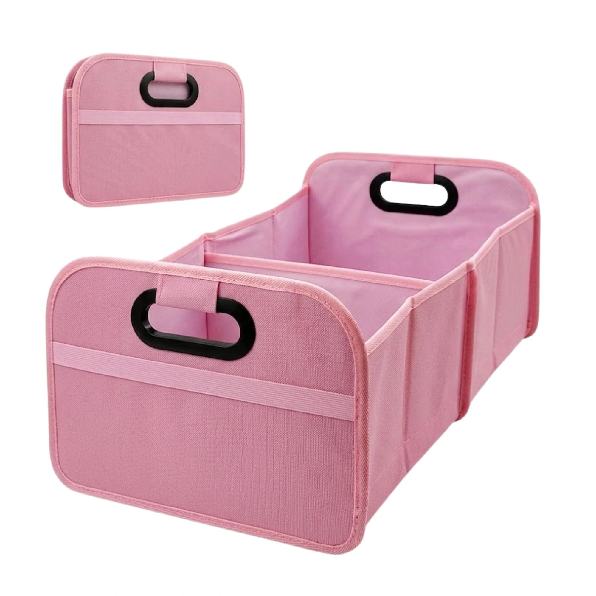 Pink foldable SUV trunk organiser with reinforced compartments and padded carry handles