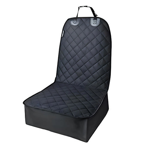 Black quilted waterproof dog car front seat cover displayed on a white background.
