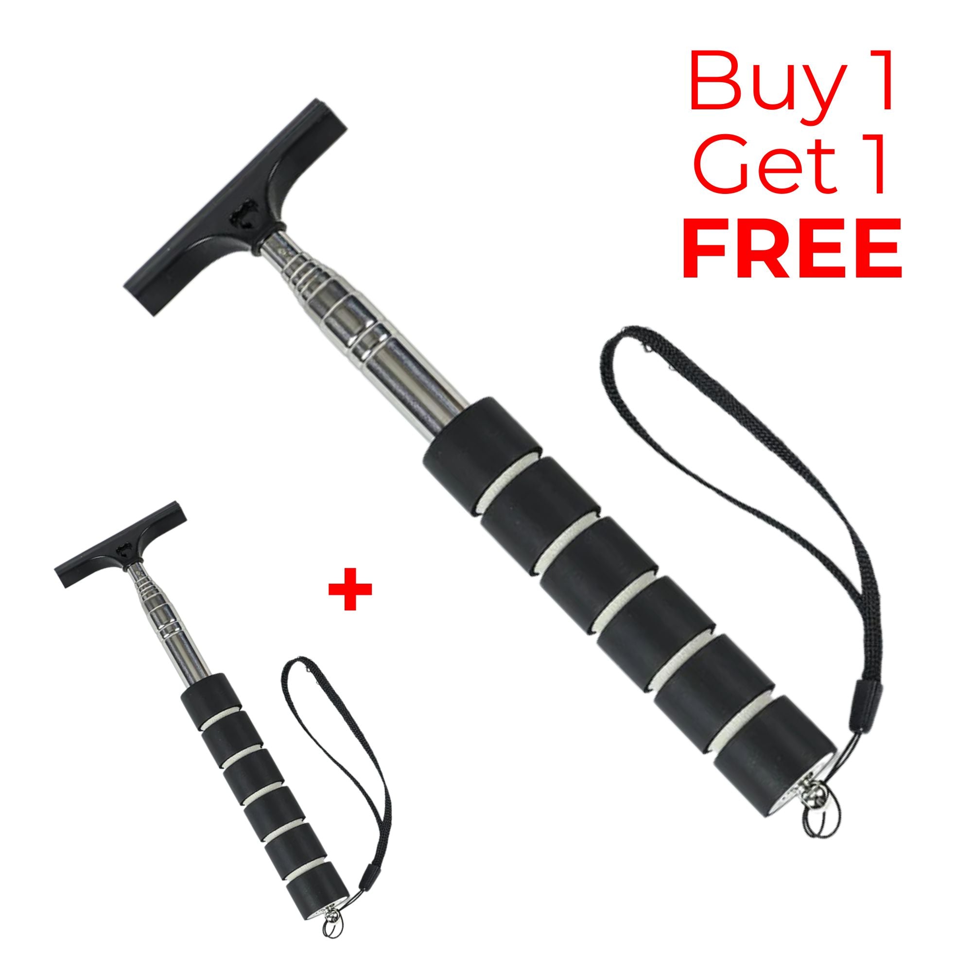 Two black Telescopic Car Rearview Mirror Wipers with stainless steel extendable handles, Buy One Get One offer