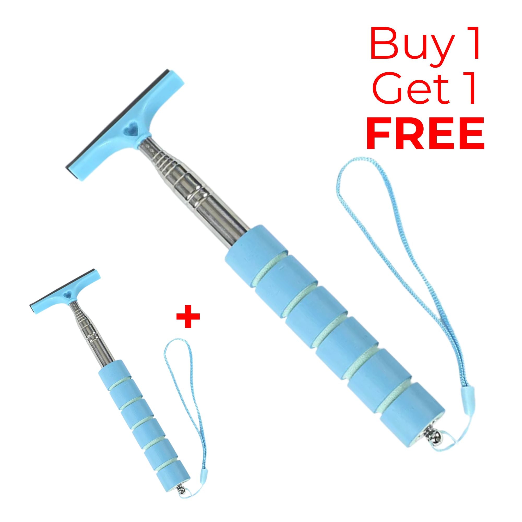 Two blue Telescopic Car Rearview Mirror Wipers with stainless steel extendable handles, Buy One Get One offer