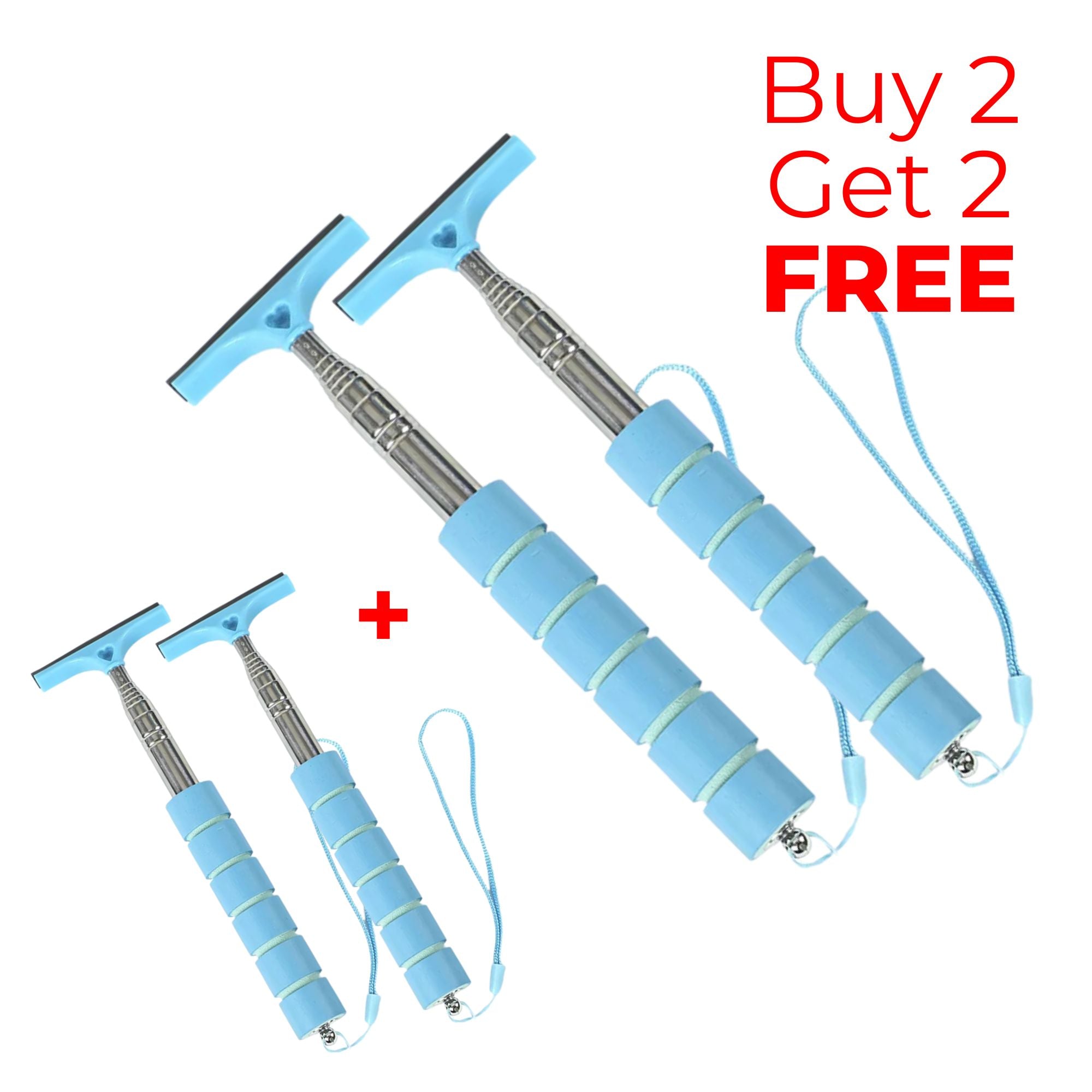 Four blue Telescopic Car Rearview Mirror Wipers with stainless steel extendable handles, Buy Two Get Two offer