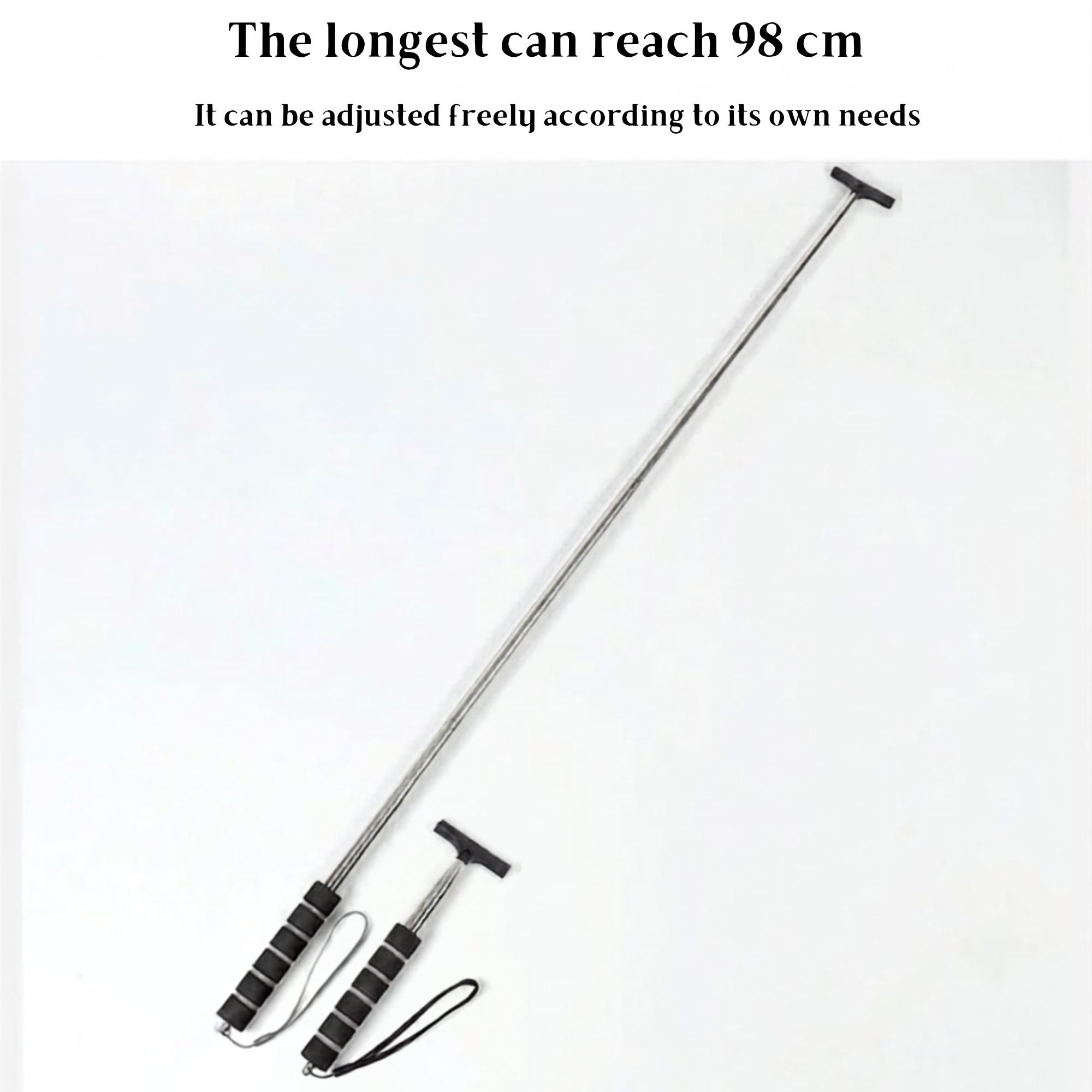 Telescopic Car Rearview Mirror Wiper shown extended to its maximum 98cm reach alongside the compact retracted size