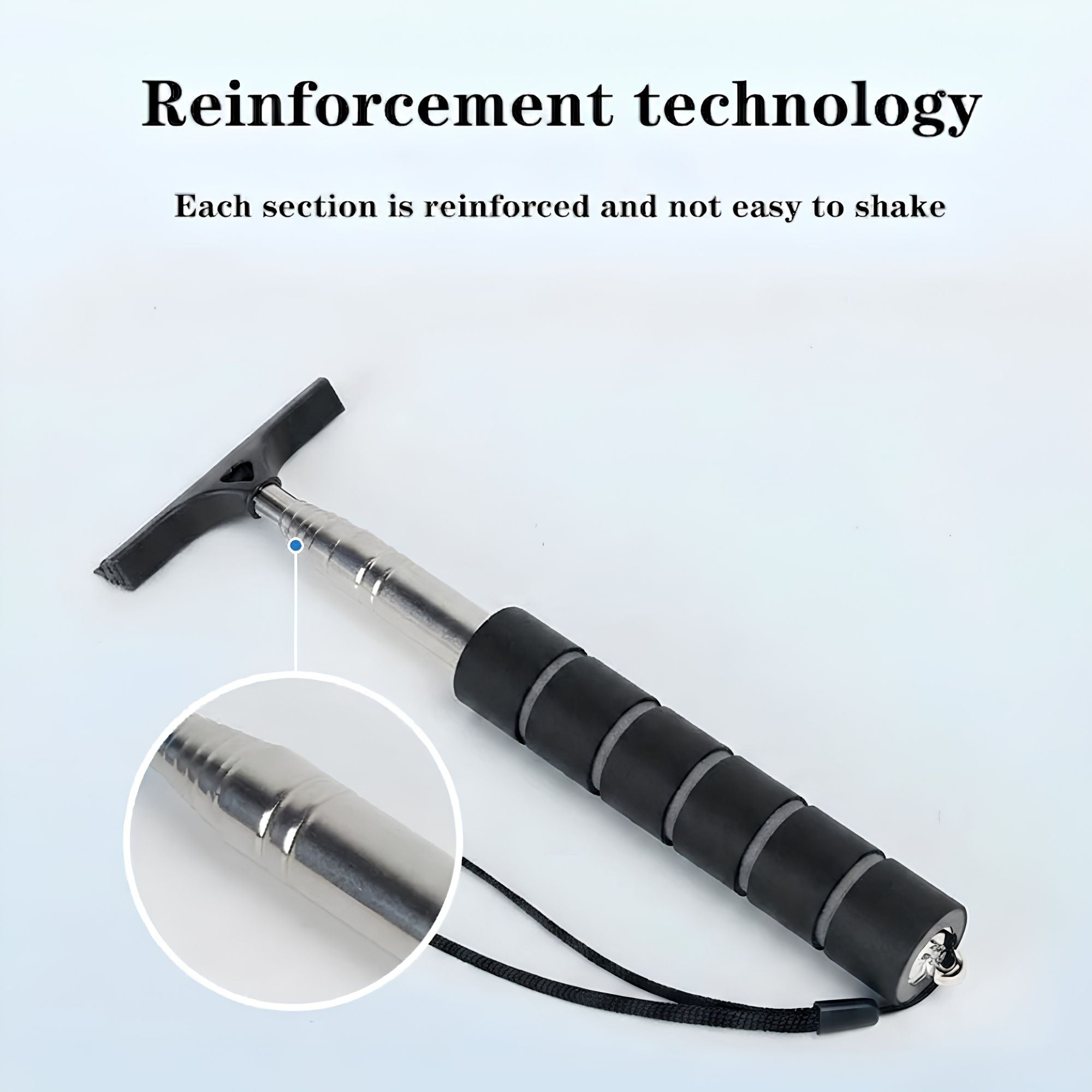 Close-up of the Telescopic Car Rearview Mirror Wiper's reinforced stainless steel shaft joint for extra sturdiness