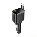 Standard multi-port retractable car charger featuring one Type-C and one iOS cable on a clean white background.