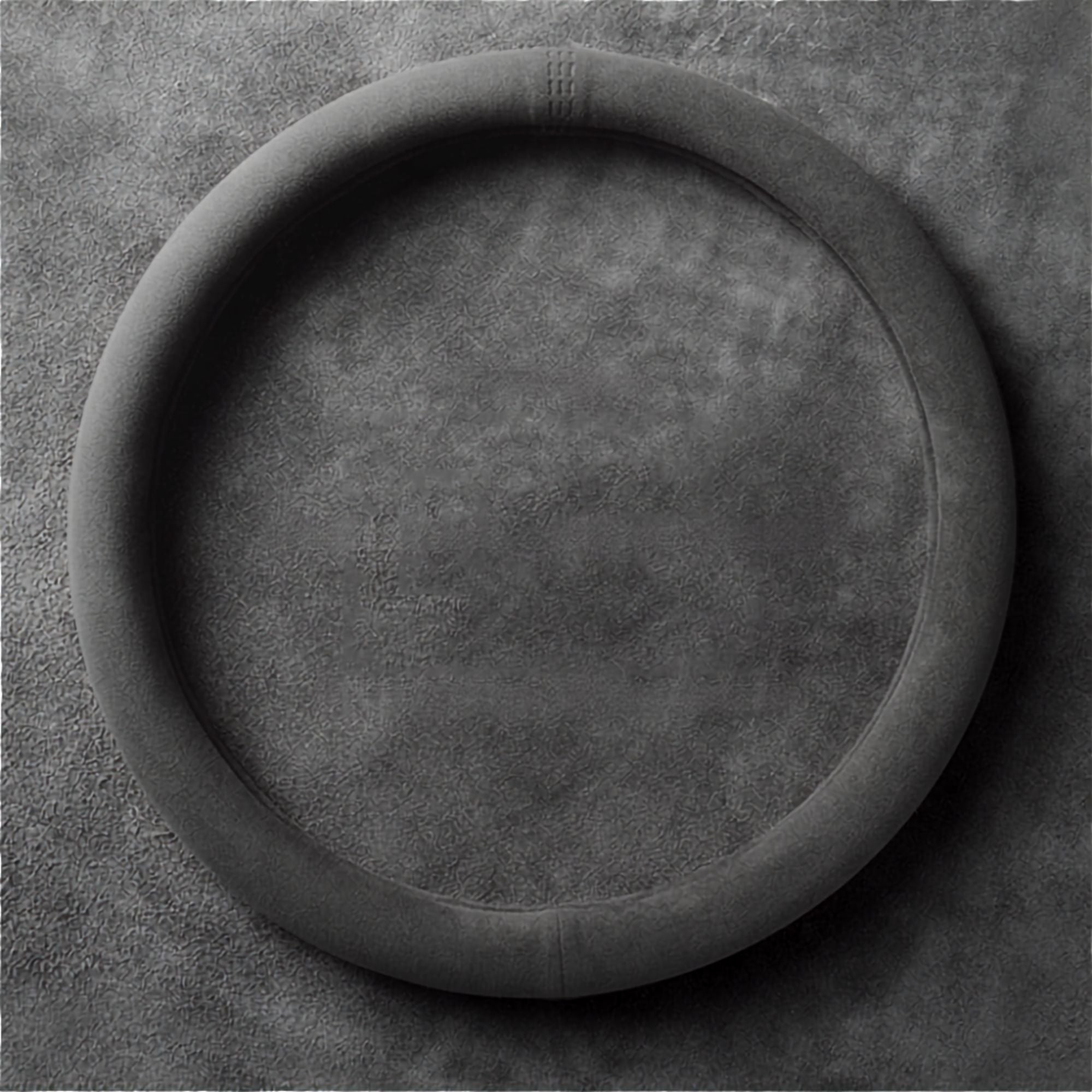 Round-style Steering Wheel Cover and Non-Slip Suede Grip Cover in black suede, laid flat to show the fitted shape.