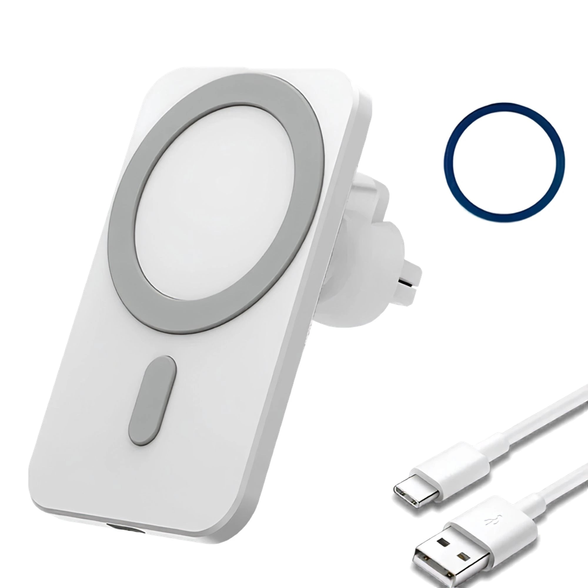 White Magnetic Rotating Vent Charger with USB-C charging cable for MagSafe iPhone and Samsung