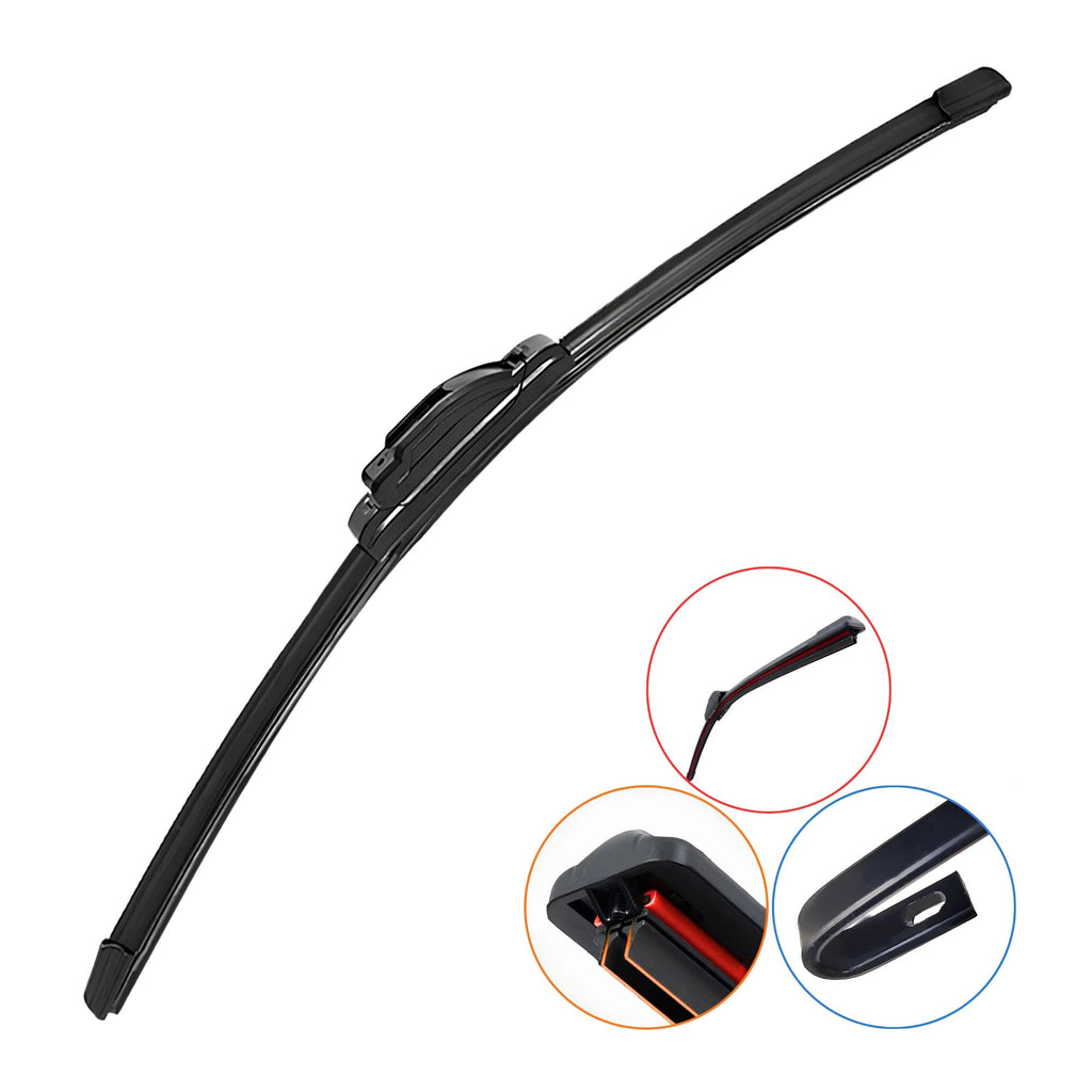 Universal Beam Windscreen Wiper Blade with J-hook and U-hook adaptor on a white background